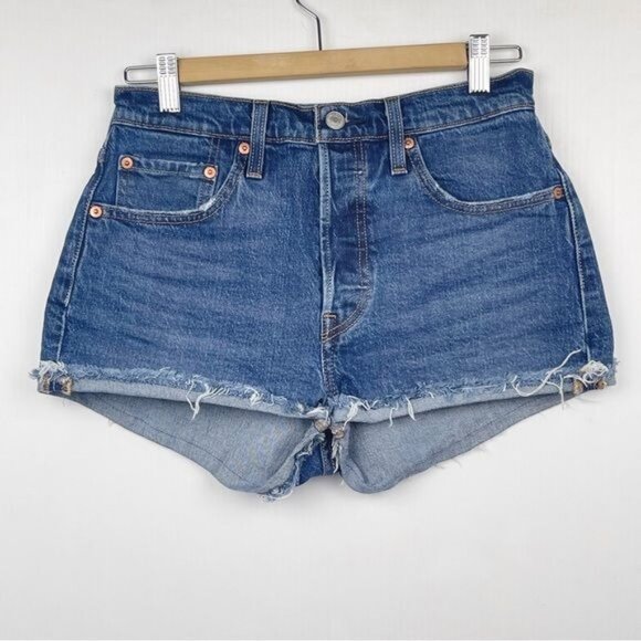 Levi's 501 High waisted Raw hem cut out Shorts size 27 - Picture 1 of 7